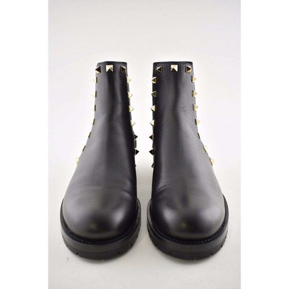 Valentino Rockstud Chelsea 20mm Black Leather Stud Heel Short Ankle Flat Boot 37 - Picture 6 of 12